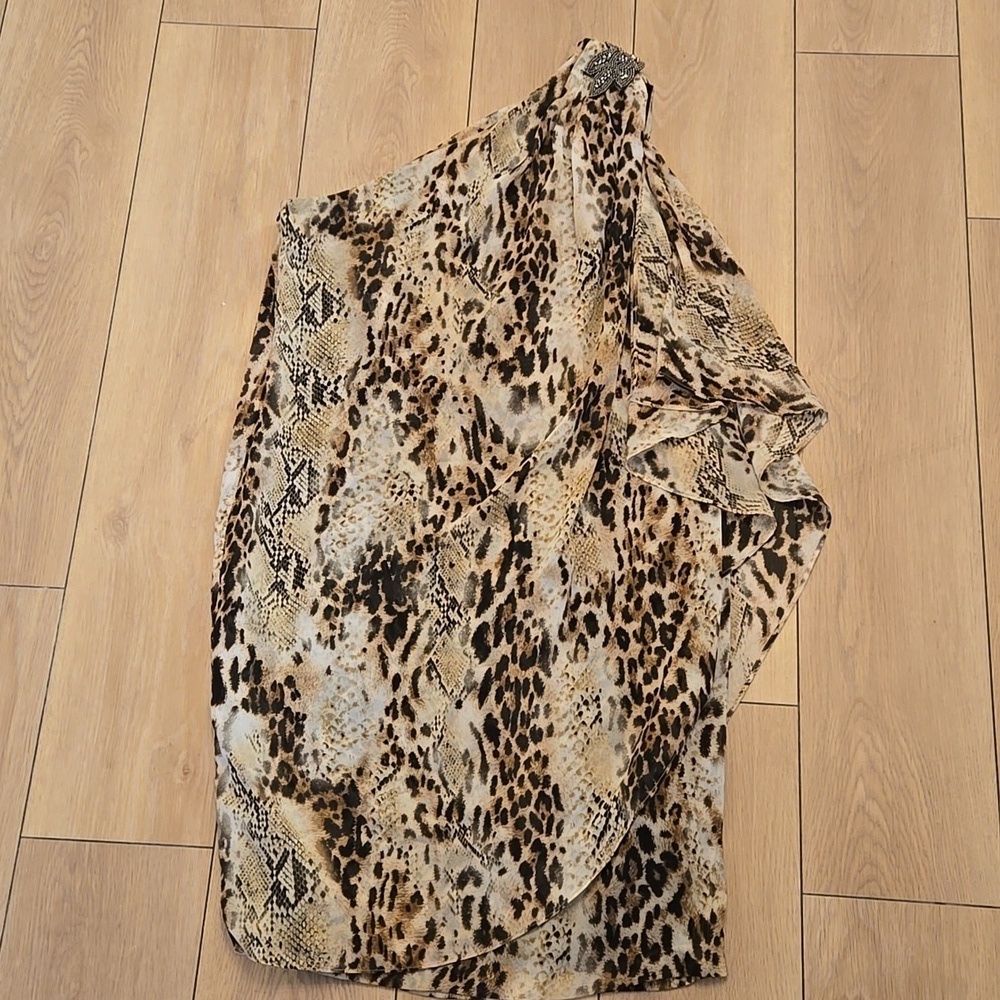 FRANK LYMAN One Shoulder Animal Print Dress size 12
